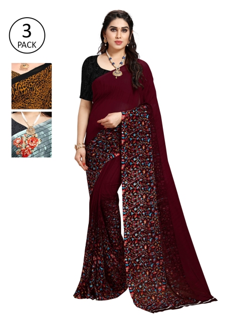 

KALINI Multicoloured Set of 3 Poly Georgette Saree, Multi