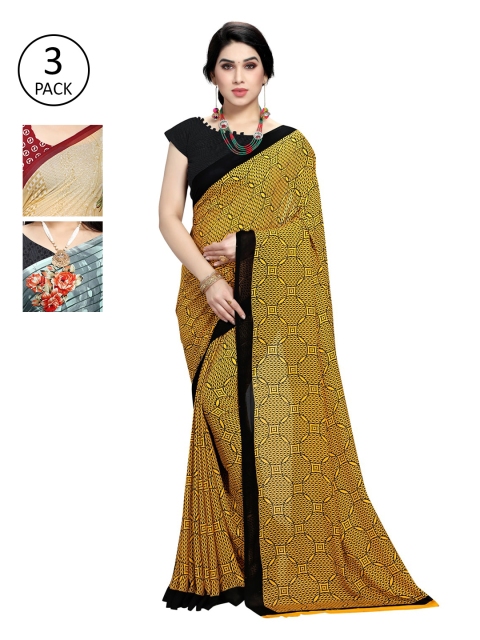 

KALINI Pack Of 3 Multicoloured Printed Sarees, Yellow