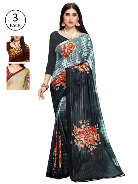 

KALINI Pack Of 3 Printed Sarees, Maroon