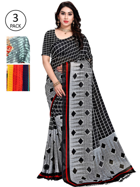 

KALINI Pack Of 3 Printed Saree, Navy blue