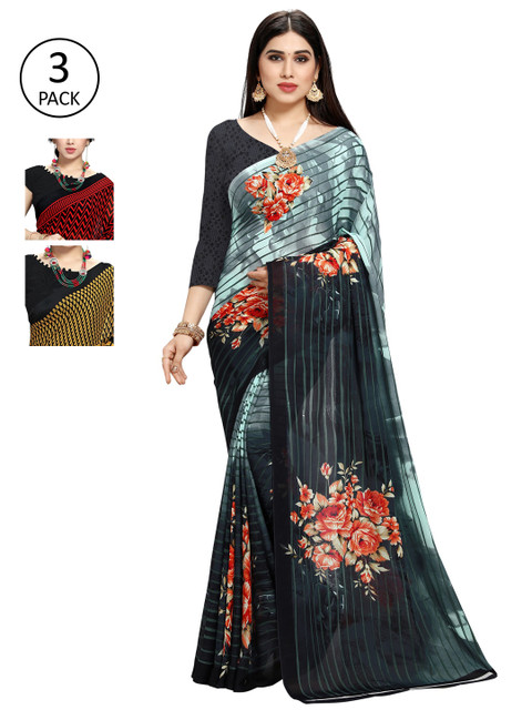 

KALINI Set of 3 Multicolored Printed Sarees, Multi