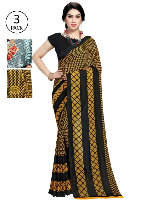 

KALINI Pack Of 3 Printed Sarees, Yellow