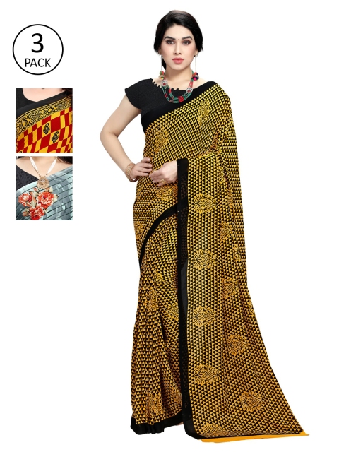 

KALINI Pack Of 3 Printed Saree, Mustard