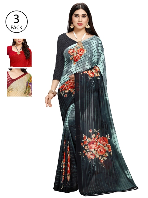 

KALINI Set of 3 Multicolored Printed Sarees, Multi