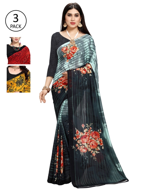 

KALINI Pack Of 3 Printed Sarees, Grey