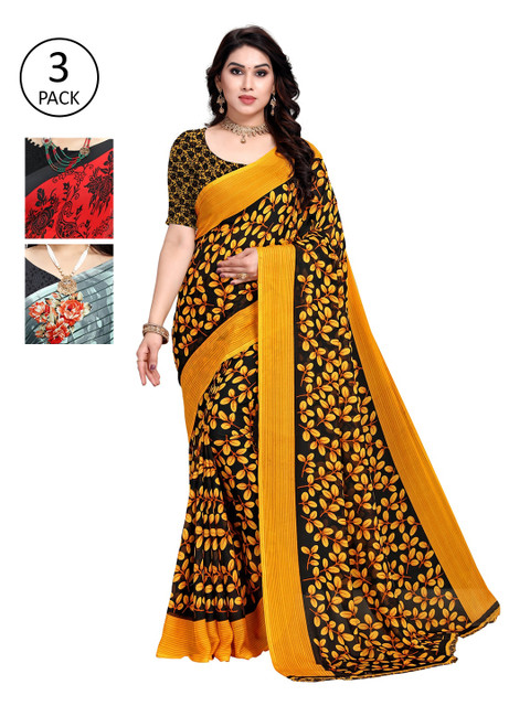 

KALINI Pack Of 3 Multicoloured Printed Sarees, Yellow