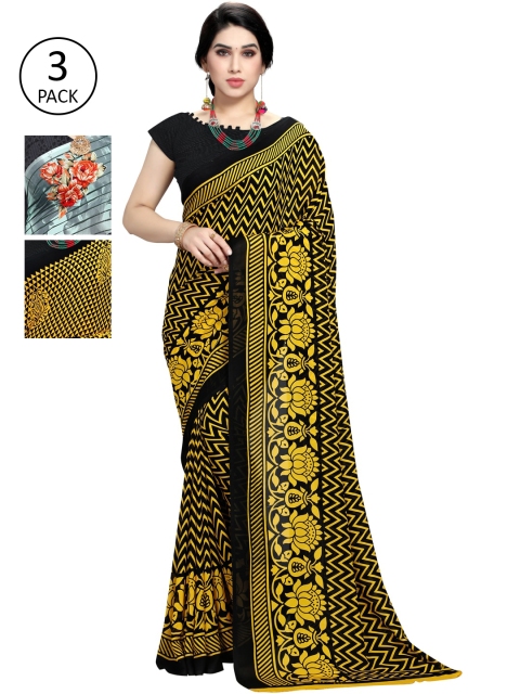 

KALINI Pack Of 3 Printed Saree, Yellow