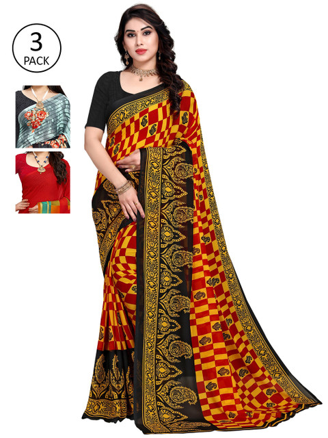 

KALINI Set of 3 Multicoloured Printed Sarees, Multi
