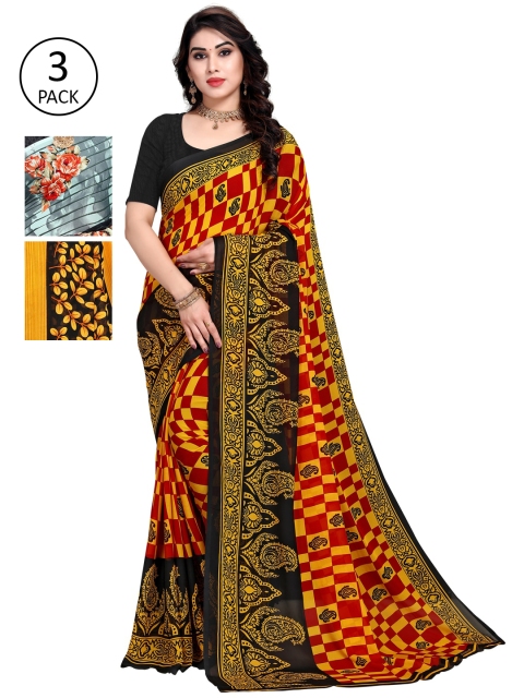 

KALINI Pack Of 3 Printed Sarees, Yellow