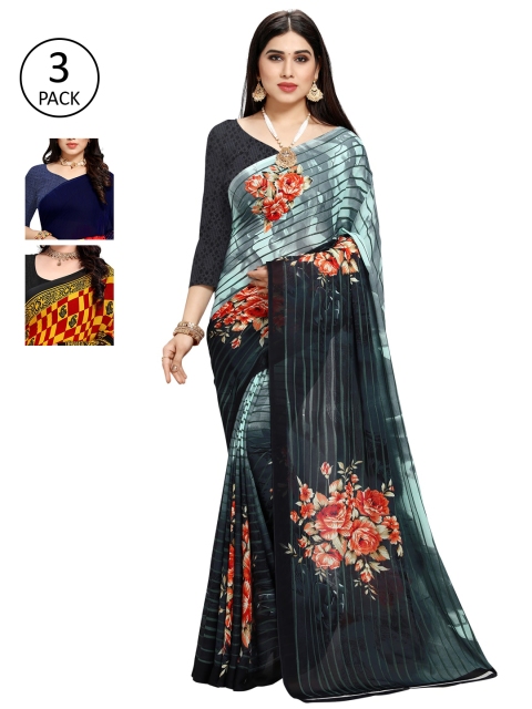 

KALINI Pack Of 3 Multicoloured Printed Sarees, Yellow