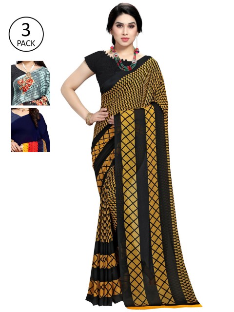 

KALINI Pack Of 3 Printed Saree, Yellow