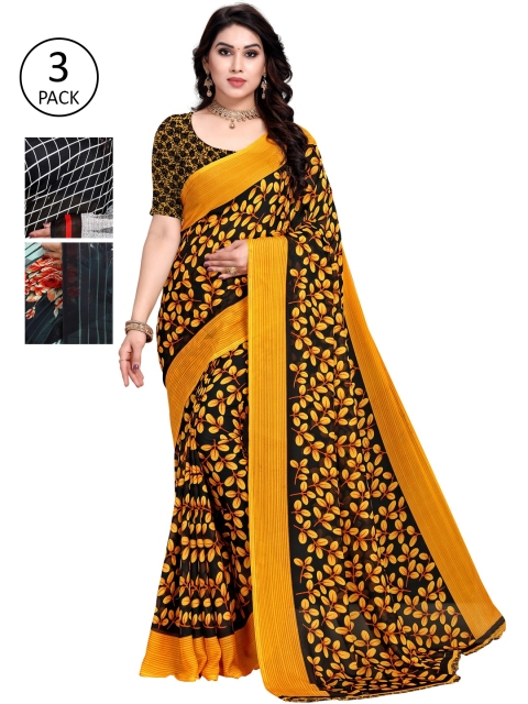 

KALINI Women Pack Of 3 Printed Saree, Yellow