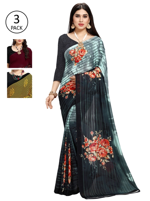 

KALINI Pack Of 3 Printed Sarees, Grey