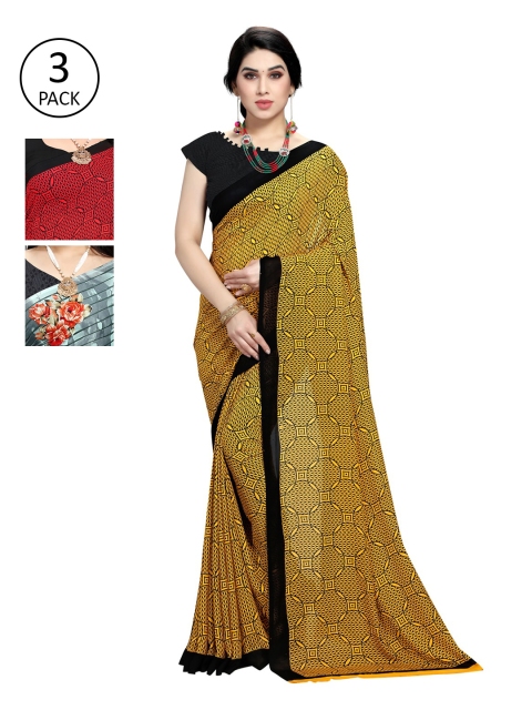 

KALINI Pack Of 3 Multicoloured Printed Sarees, Yellow