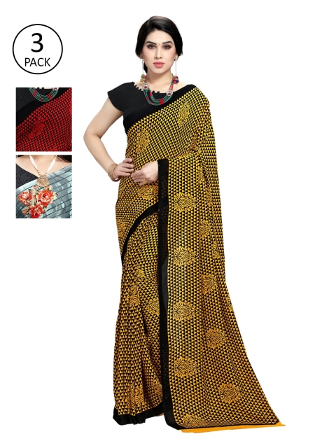 

KALINI Pack Of 3 Printed Saree, Red