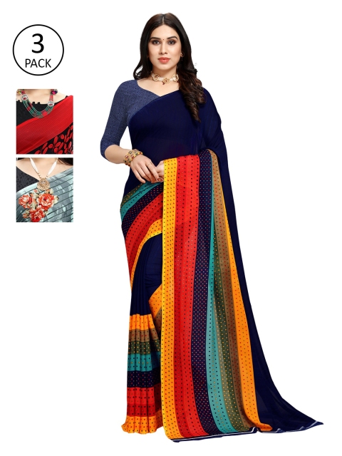 

KALINI Pack Of 3 Printed Sarees, Black