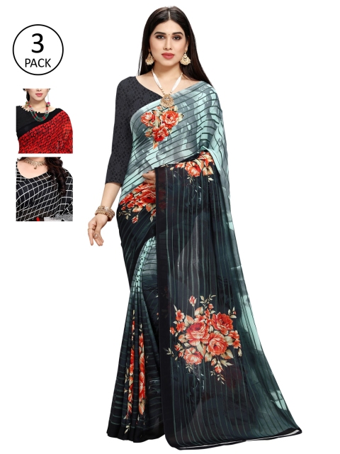 

KALINI Pack Of 3 Multicoloured Printed Sarees, Grey