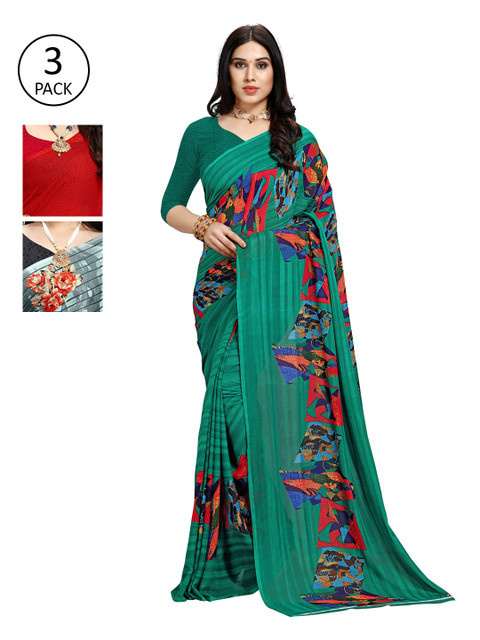 

KALINI Women Pack Of 3 Printed Saree, Red