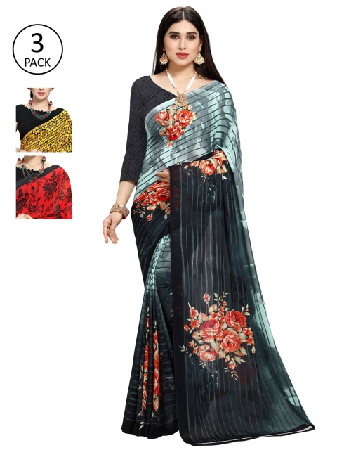 

KALINI Set of 3 Multicoloured Printed Sarees, Multi