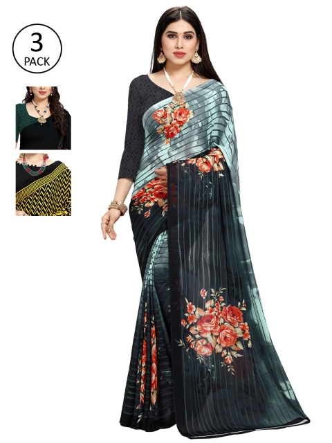 

KALINI Pack Of 3 Printed Saree, Black