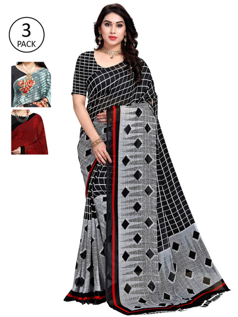 

KALINI Women Pack Of 3 Printed Saree, Red