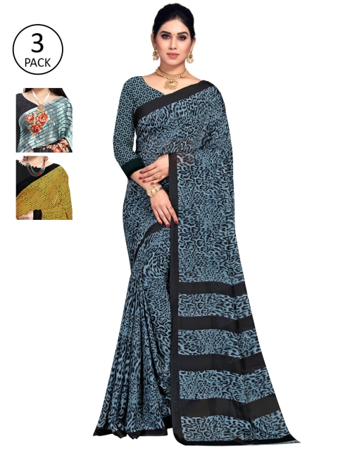

KALINI Pack Of 3 Printed Sarees, Yellow