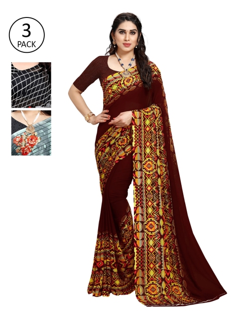 

KALINI Set of 3 Multicoloured Printed Sarees, Multi