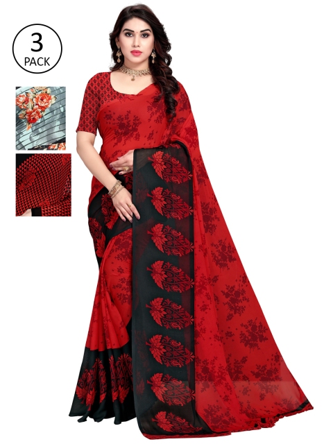 

KALINI Pack Of 3 Printed Saree, Red