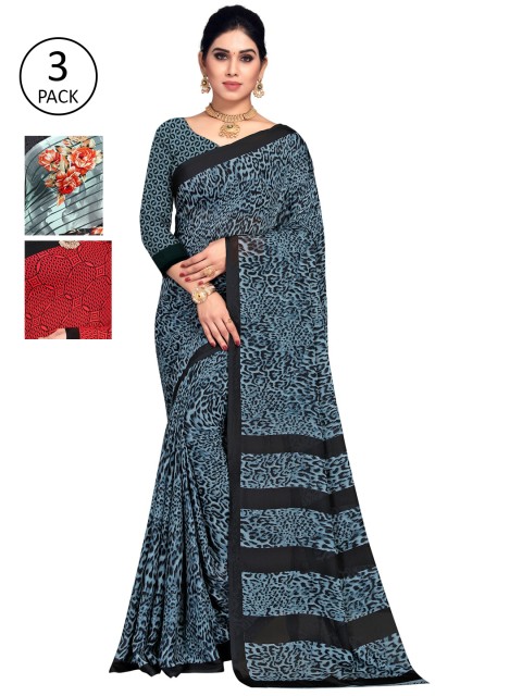 

KALINI Women Pack Of 3 Printed Saree, Black