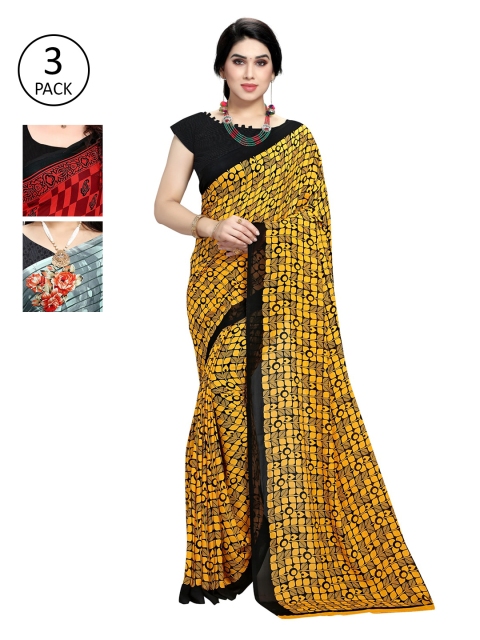 

KALINI Pack Of 3 Multicoloured Printed Sarees, Yellow