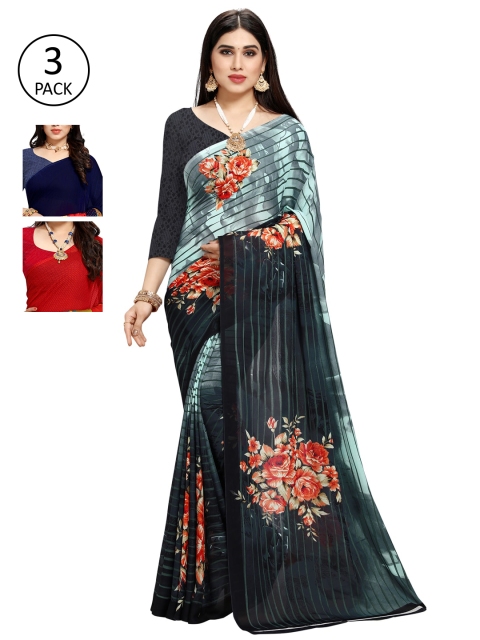 

KALINI Women Pack Of 3 Printed Saree, Grey