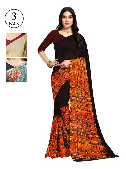 

KALINI Women Pack Of 3 Printed Saree, Cream