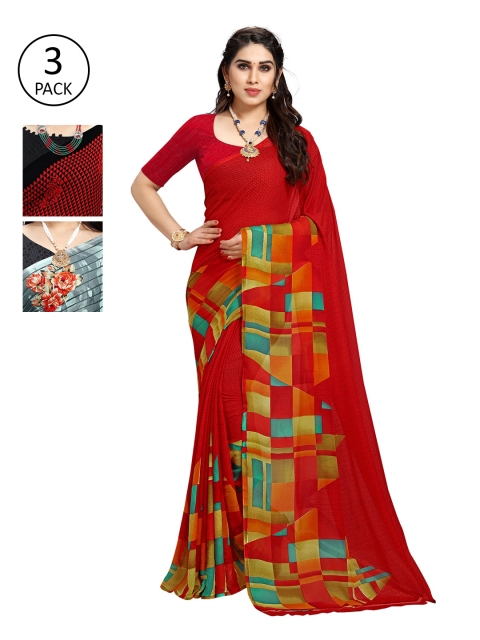 

KALINI Set of 3 Multicoloured Printed Sarees, Multi