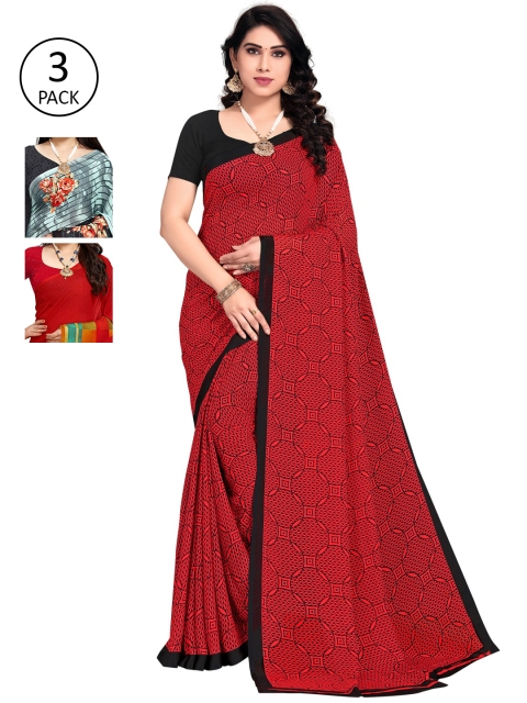 

KALINI Pack Of 3 Printed Saree, Black
