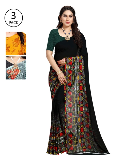 

KALINI Pack Of 3 Printed Saree, Black