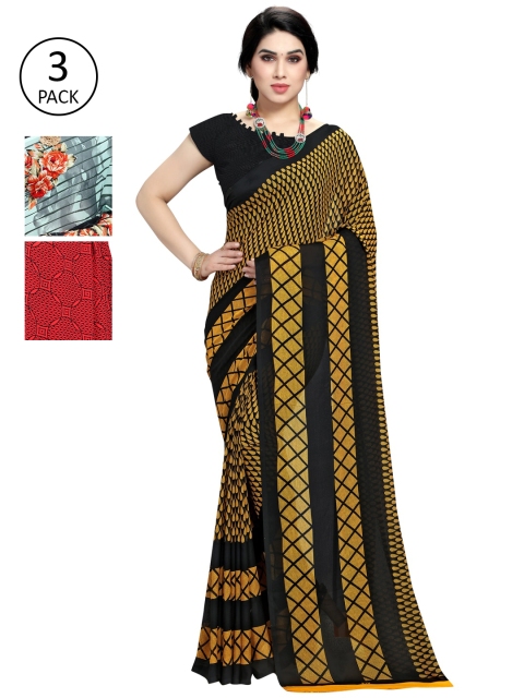

KALINI Pack Of 3 Printed Saree, Red