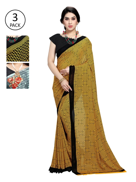 

KALINI Pack Of 3 Multicoloured Printed Sarees, Yellow