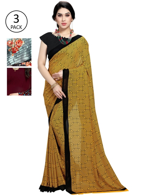 

KALINI Women Pack Of 3 Printed Saree, Black