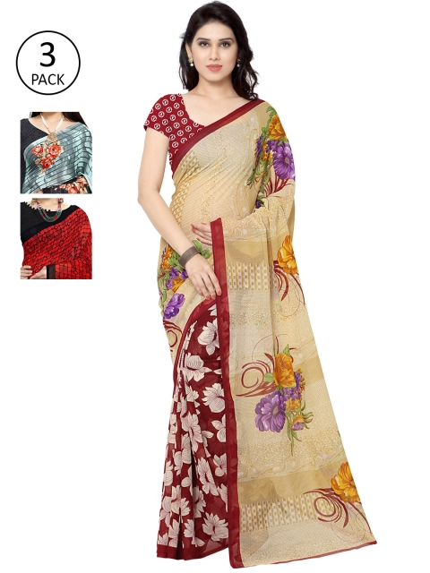 

KALINI Pack Of 3 Printed Sarees, Black