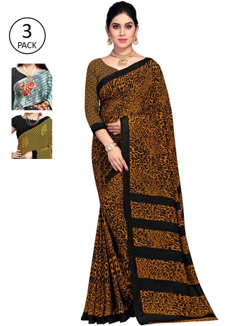 

KALINI Women Pack Of 3 Printed Saree, Black