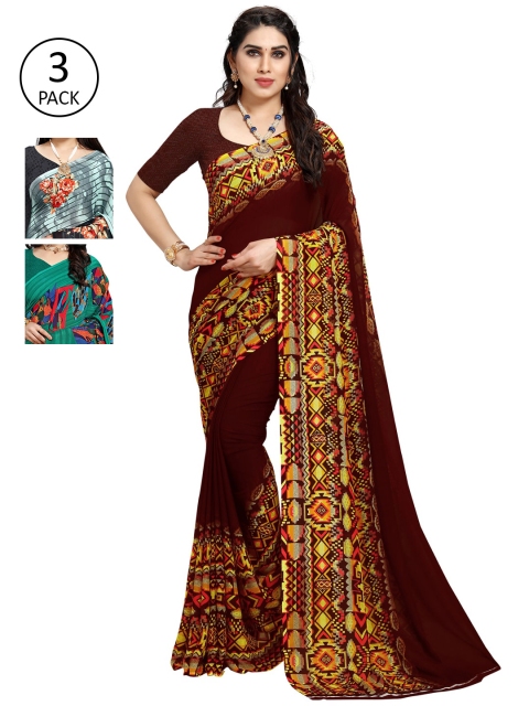 

KALINI Pack Of 3 Printed Saree, Maroon