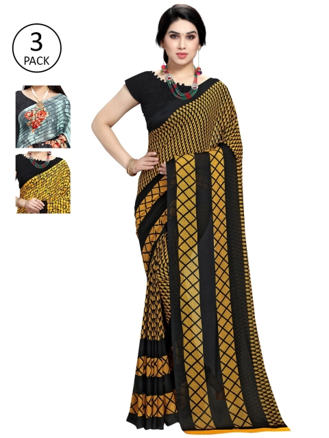 

KALINI Pack Of 3 Multicoloured Printed Sarees, Yellow
