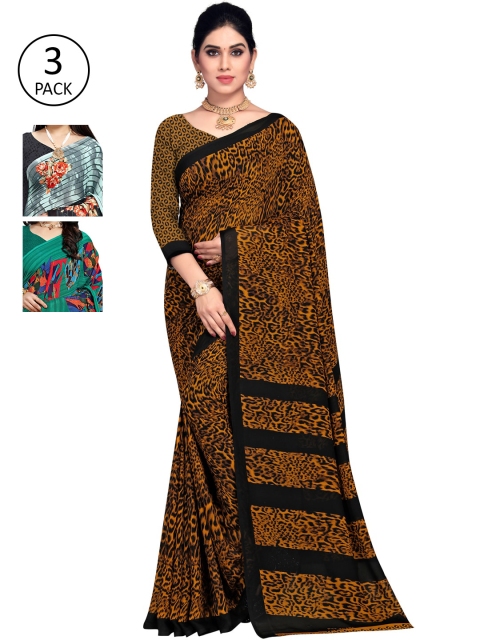 

KALINI Pack Of 3 Printed Saree, Khaki