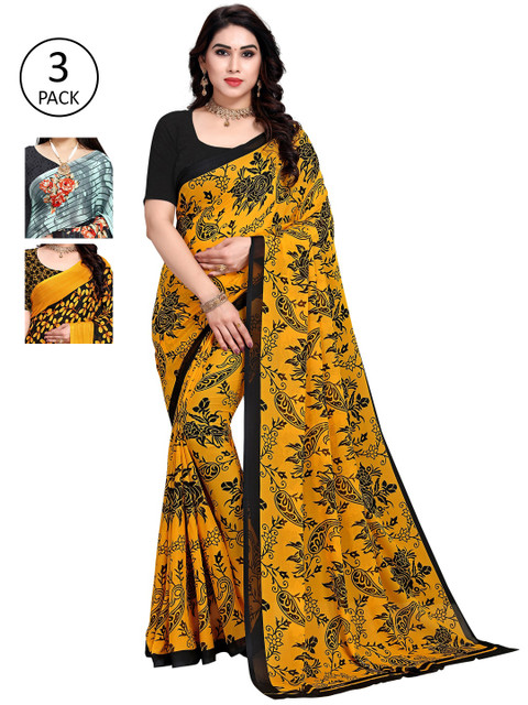 

KALINI Pack Of 3 Floral Printed Saree, Yellow