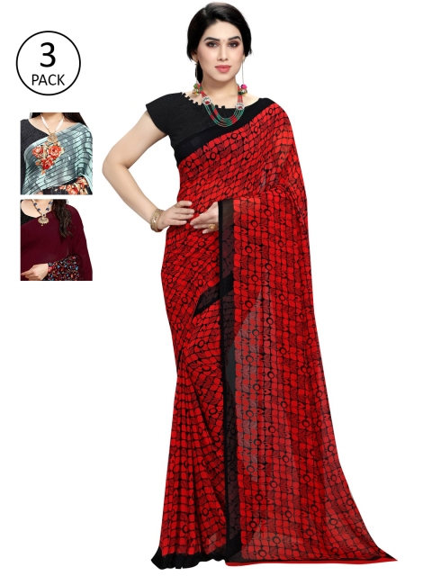 

KALINI Pack Of 3 Printed Saree, Red