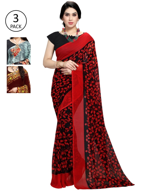 

KALINI Pack Of 3 Printed Sarees, Black