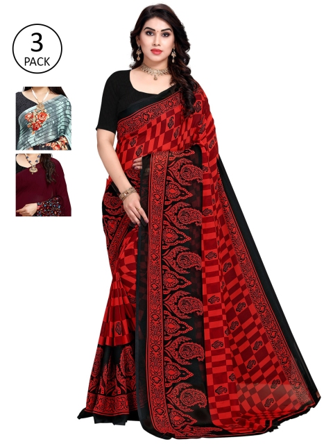 

KALINI Pack Of 3 Printed Saree, Black