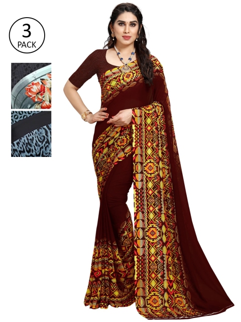 

KALINI Pack Of 3 Printed Saree, Maroon