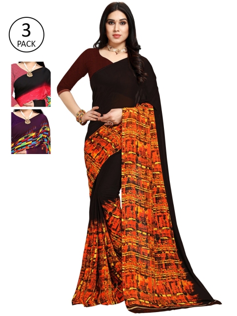 

KALINI Pack Of 3 Printed Saree, Black