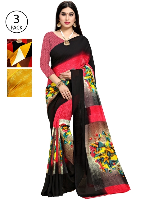 

KALINI Women Pack of 3 Multicoloured Poly Georgette Printed Sarees, Multi